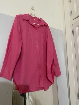 Confezione da 2 Camicie Satin Oversize Verde e Rosa