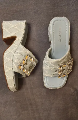 Sandali zeppa strass azzurri