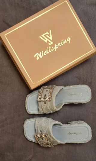 Sandali zeppa strass azzurri