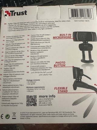 Webcam Trust HD 720P Trino Negra