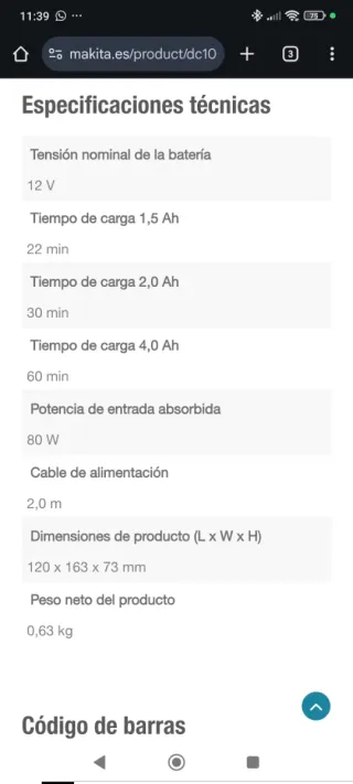 Cargador y Batería Makita 12V DC10SB