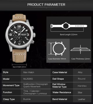 Reloj MEGIR Hombre Negro y Marrón