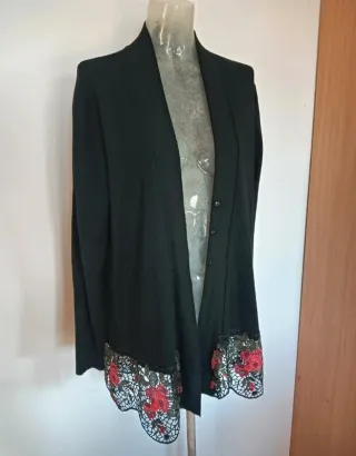 Cardigan nero cashmere seta pizzo