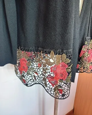 Cardigan nero cashmere seta pizzo
