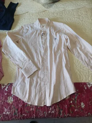 Camisa  Beige y Rallas maranjita