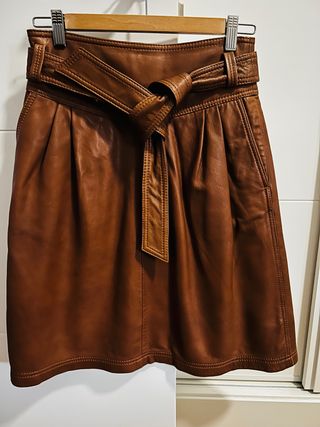 Falda de piel Massimo Dutti marrón