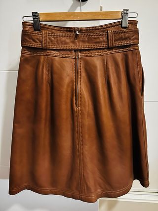Falda de piel Massimo Dutti marrón