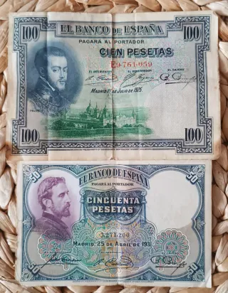 2 Billetes Españoles: 100 y 50 Pesetas