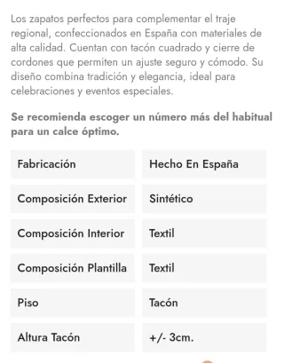 Zapatos traje regional, talla 37