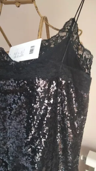 Top Vila lentejuelas negro y plata