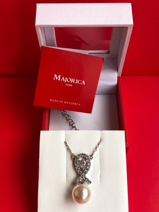 Collar Majorica Perla Lazo Circonitas Plata