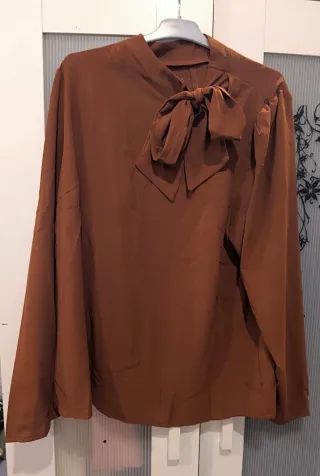 Blusa elegante marrón con lazo