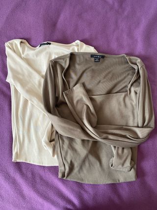 2 Tops manga larga AMISU beige y marrón Talla XS