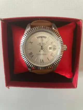 Reloj Hombre Correa Marrón y Plata