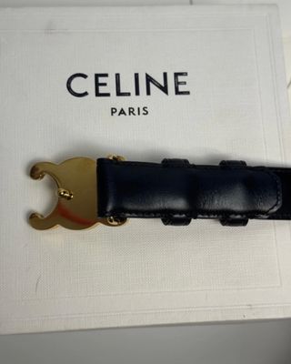 Cinturón Celine Triomphe Negro Dorado 85cm