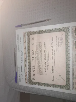 Acción FUENTE-TRUBIA S.A. 500 pesetas