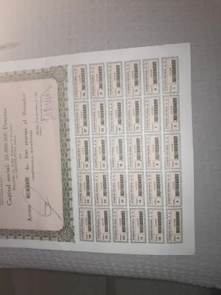 Acción FUENTE-TRUBIA S.A. 500 pesetas