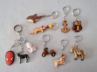 Lote 10 llaveros madera: animales y más