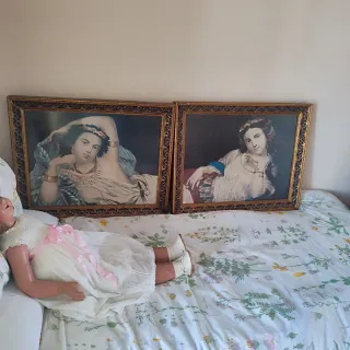 2 Litografie Colorate con Cornice Dorata