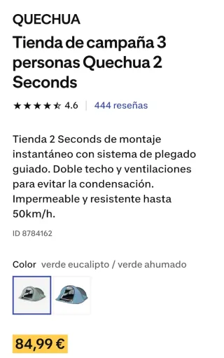 Tienda campaña Quechua 2 Seconds 3 personas