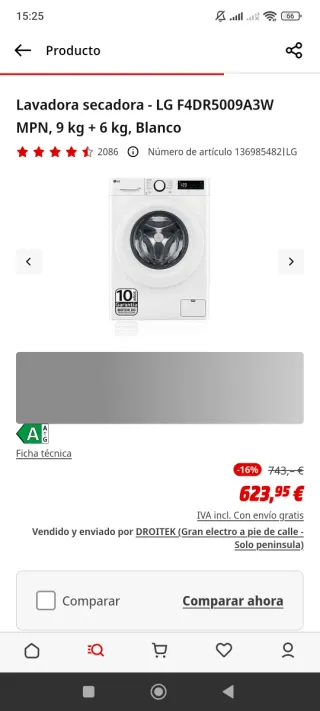 Lavadora Secadora LG 9kg-6kg