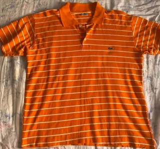 Camiseta Lacoste Naranja Rayas Blancas