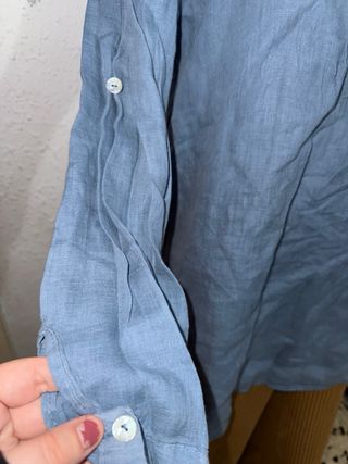 Blusa azul manga larga camisa mujer de lino