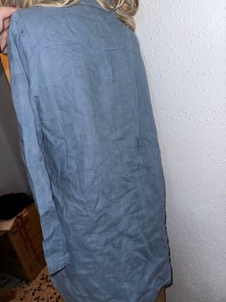 Blusa azul manga larga camisa mujer de lino