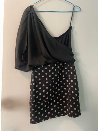 Vestido corto negro con lunares beige S