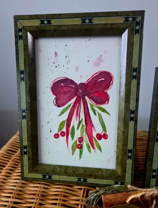 Trío de acuarelas navideñas originales con marcos