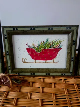 Trío de acuarelas navideñas originales con marcos