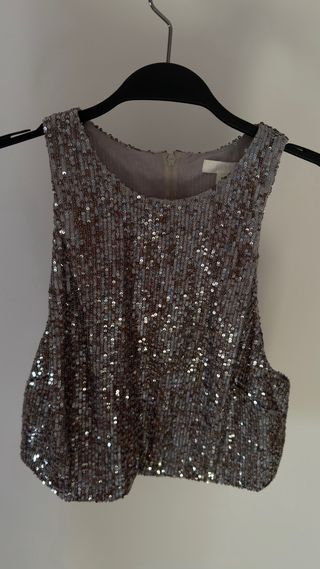 Top lentejuelas H&M gris/plata. talla M.