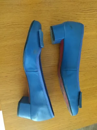 Zapatos planos Cuplé azul piel lazo