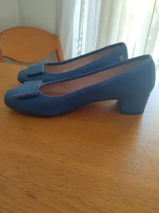 Zapatos planos Cuplé azul piel lazo