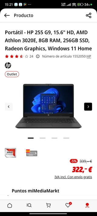 Portátil HP Negro/Gris