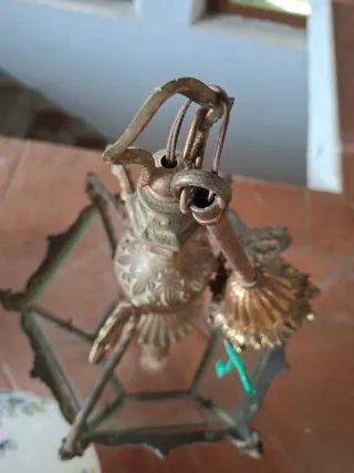 Lampadario lanterna ottone con vetro