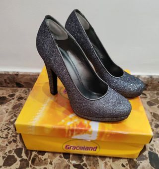Zapatos de tacón Graceland negros y plateados