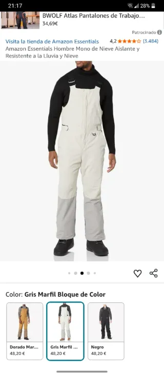 Pantalón de esquí hombre beige y gris S