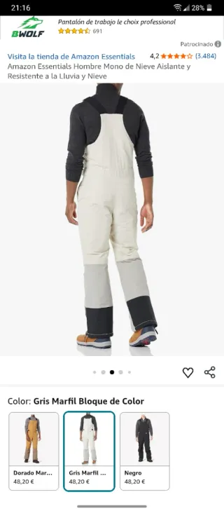 Pantalón de esquí hombre beige y gris S