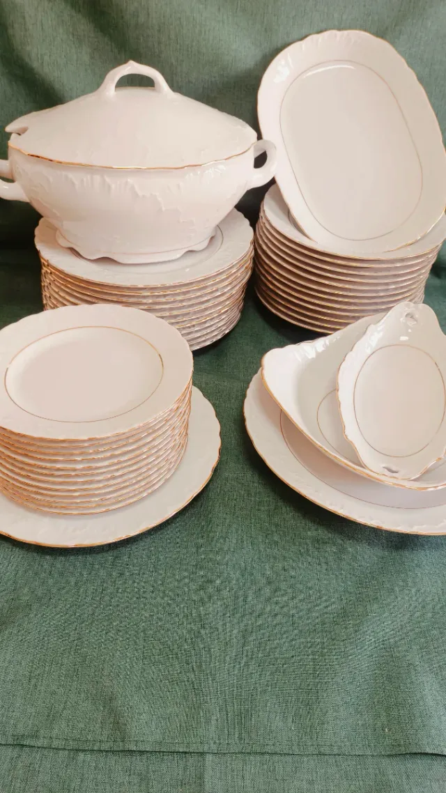 Vajilla Porcelana Blanca 12 Servicios Oro