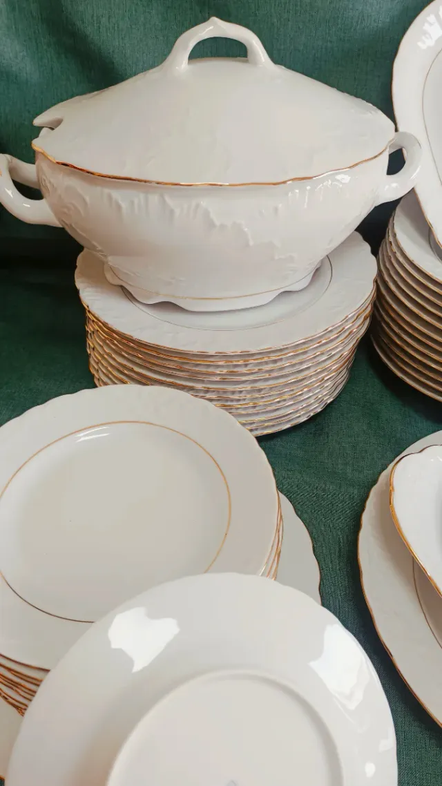 Vajilla Porcelana Blanca 12 Servicios Oro