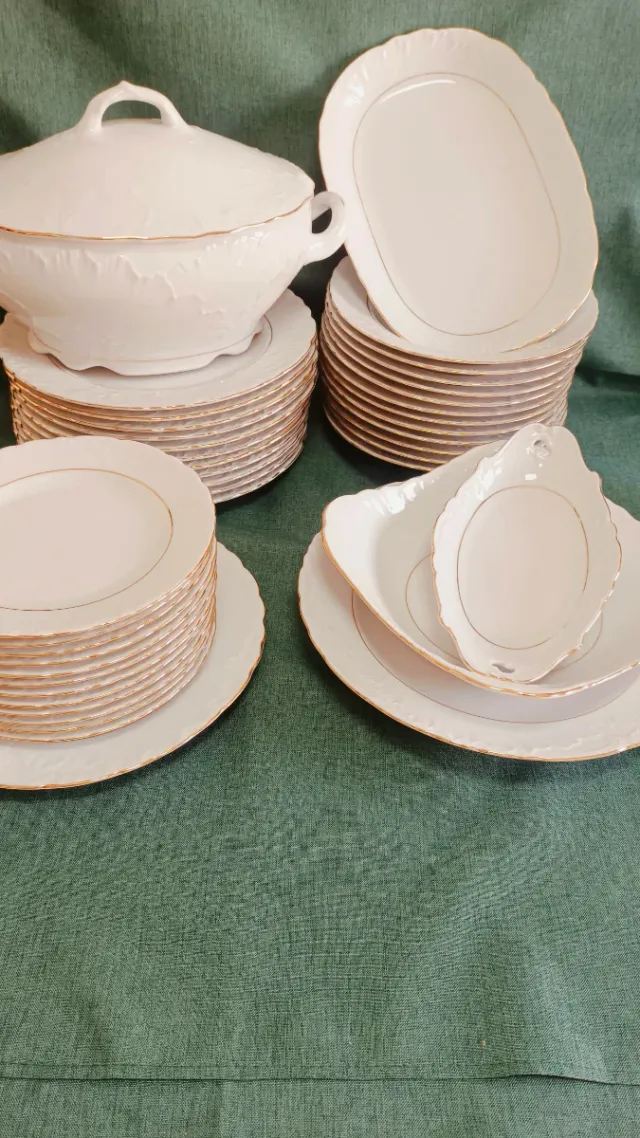 Vajilla Porcelana Blanca 12 Servicios Oro