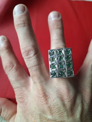 Anillo Plata 12 Esmeraldas Talla brillante,unico!