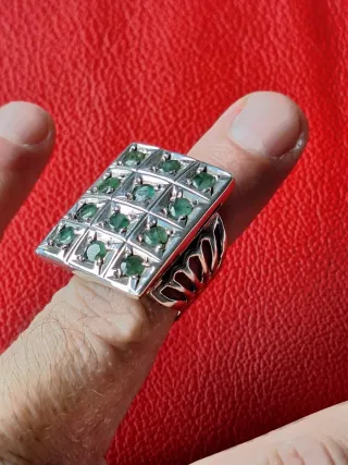 Anillo Plata 12 Esmeraldas Talla brillante,unico!