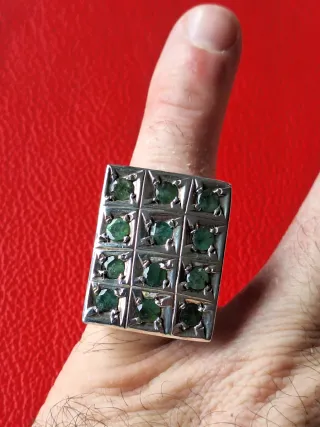 Anillo Plata 12 Esmeraldas Talla brillante,unico!