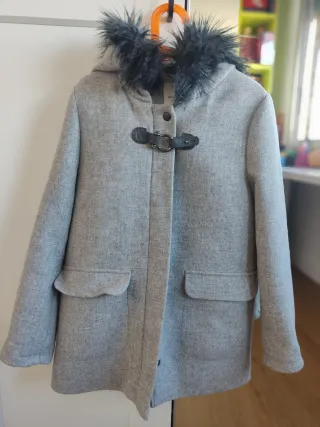 Cappotto in tessuto grigio con cappuccio e pelo per bambini 11-12 anni