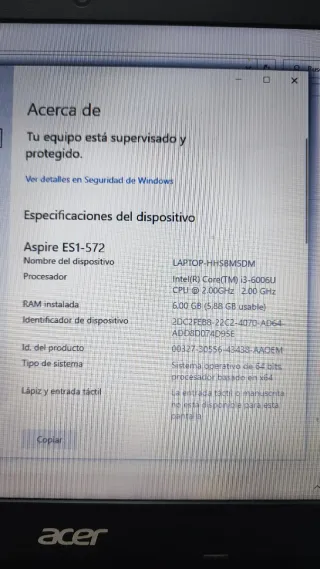 Portátil Acer i3 - RAM 6B