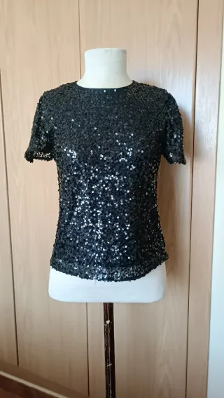 Top fiesta lentejuelas negro