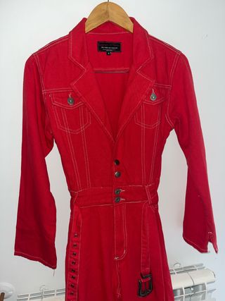Tuta intera denim rossa stile western/Elvis