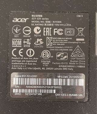 ORDENADOR PORTÁTIL ACER    para piezas o repuestos